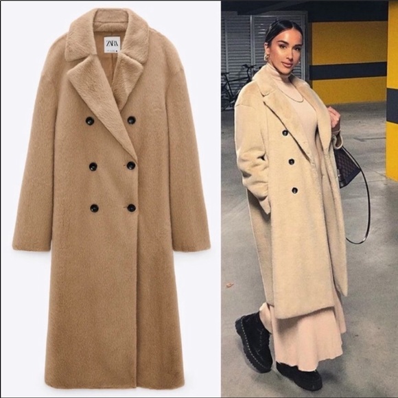 Zara Faux Fur Wrap Double Breasted Coat Jacket - Picture 2 of 14